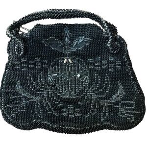 Vintage Beaded Clutch with Silver Detail